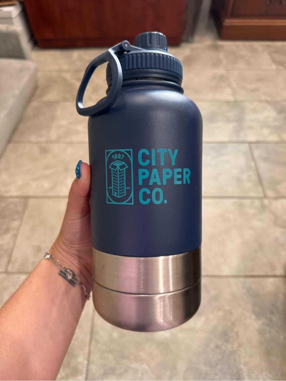 City Paper Co. Navy & Teal Insulated Water Bottle